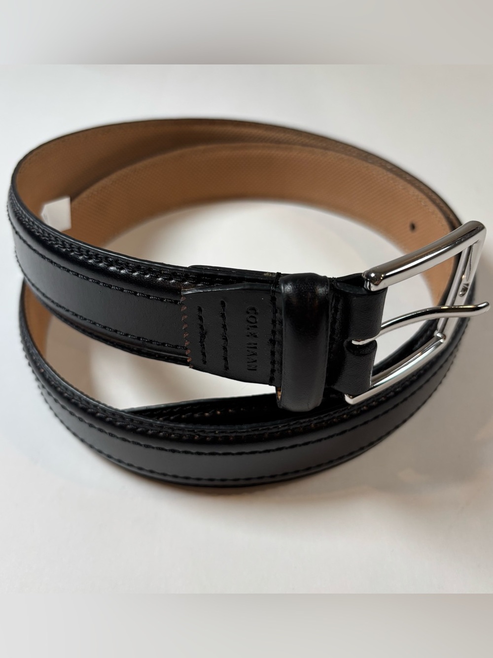 Cole Haan Black Leather Dress Belt Men’s Sz 40 / 100 Silver Tone Hardware 35mm